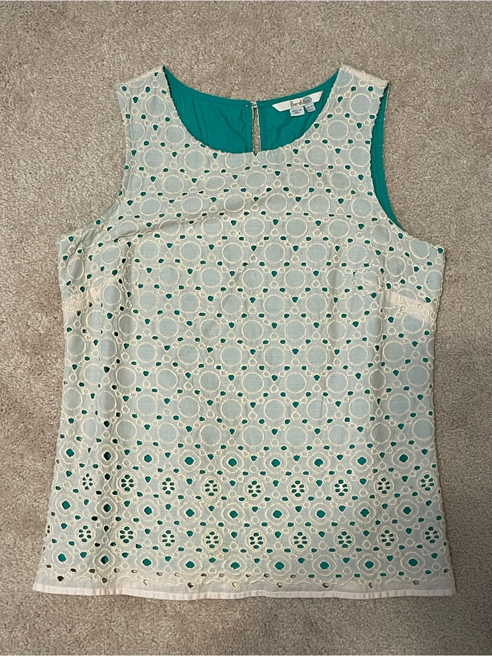 Boden White Eyelet Camisole with Green Lining